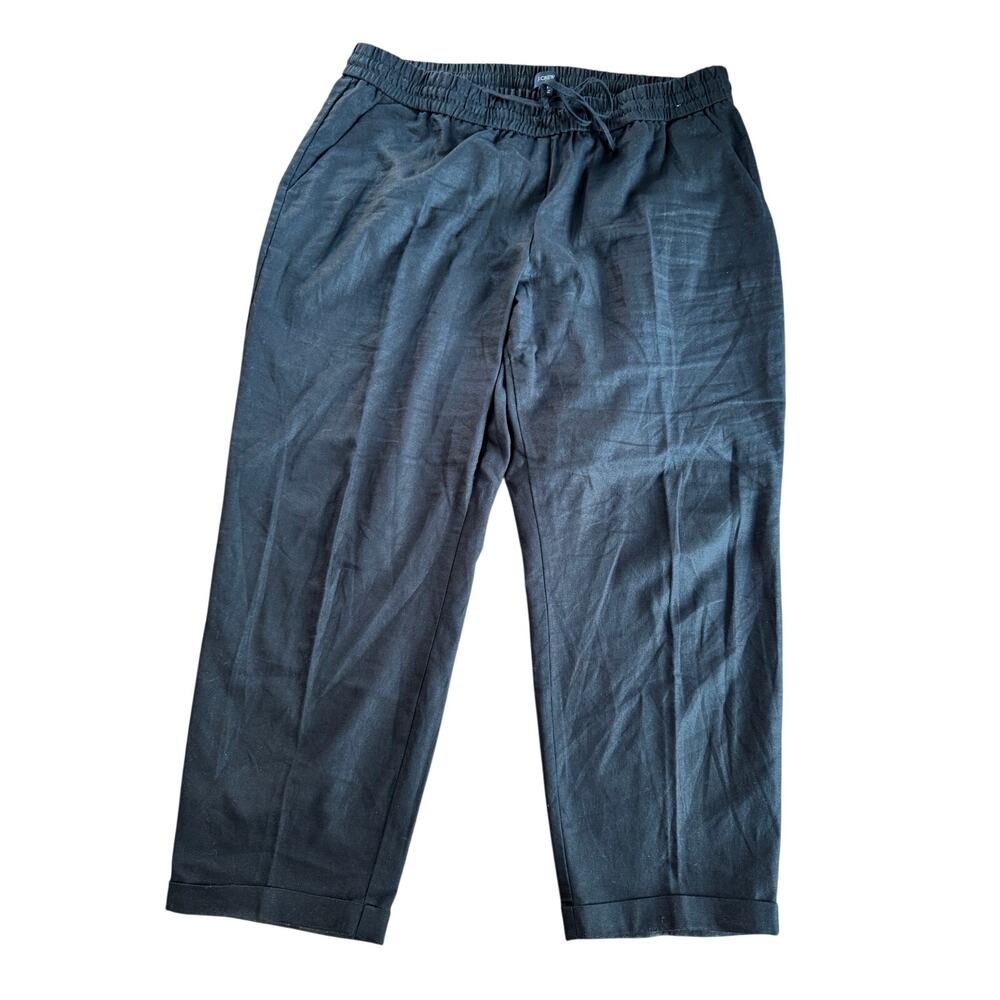 J.Crew Black Linen Cotton Blend Drawstring Cuffed Pants Women's Size 16